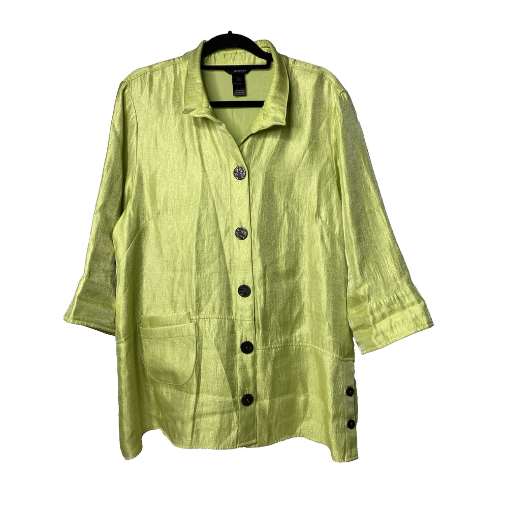 Ali Miles Women's XL Chartreuse Button Up Top Lagenlook Art to Wear Pockets